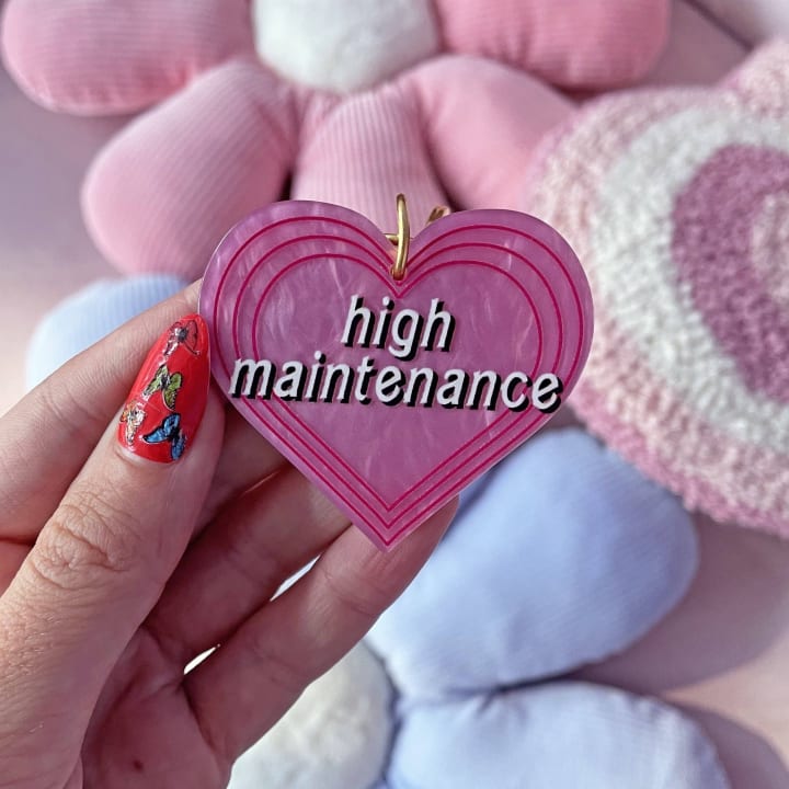 High Maintenance Heart Keychain in Pink