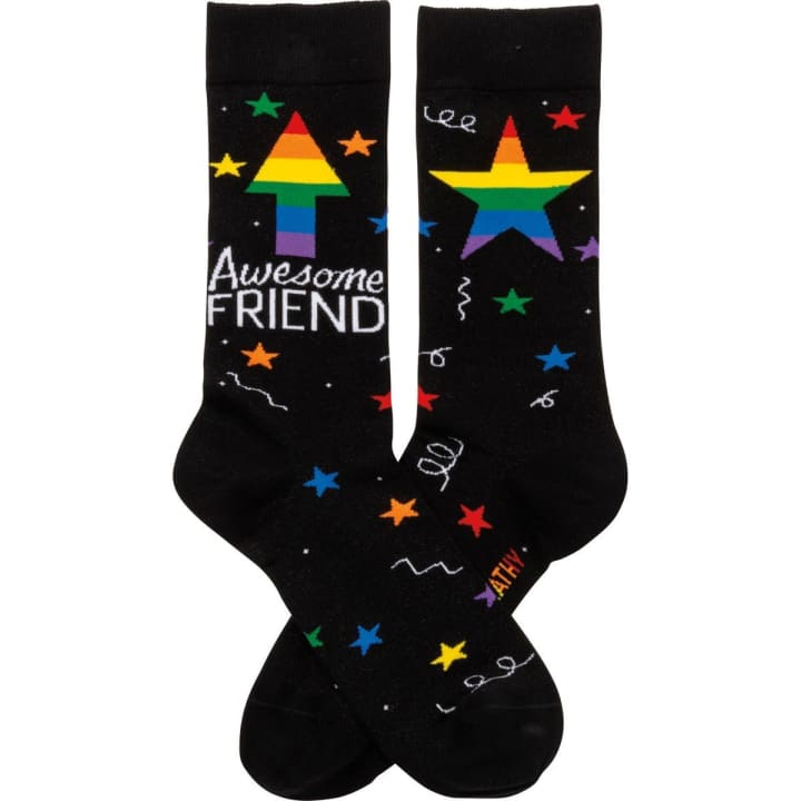 Awesome Friend Stars Patterned Socks Black Colorful Funny Novelty Socks