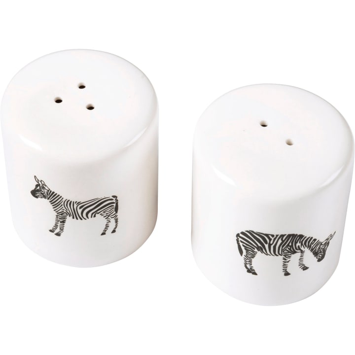 Zebra Salt And Pepper Shakers Set in White | Farmhouse Stoneware | Gift for Her