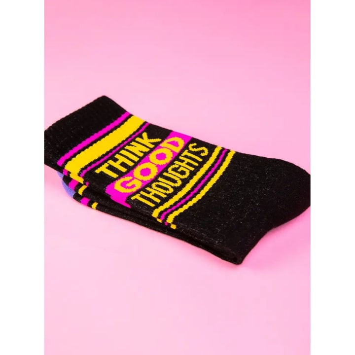 Think Good Thoughts Gym Crew Socks | Black Cotton Socks | Unisex