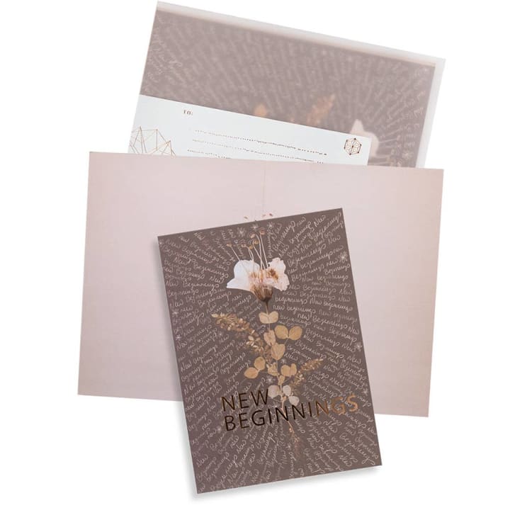 New Beginnings Greeting Card | Fine Rose Gold Details | Translucent Parchment Envelope