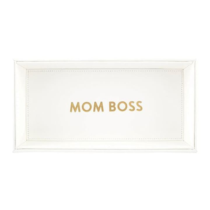 Mom Boss 10" x 5" Valet Tray | Vegan Leather Trinket Tray for Dresser or Desk | Motivational Quote Gift