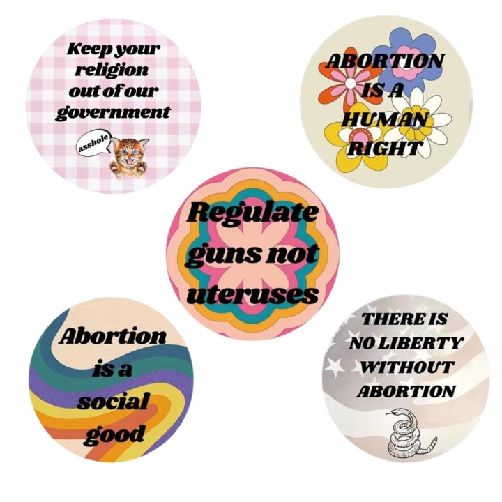 Pro-Choice Abortion Rights Pinback Button Set of 5 | Feminist Reproductive Rights Pin Badges