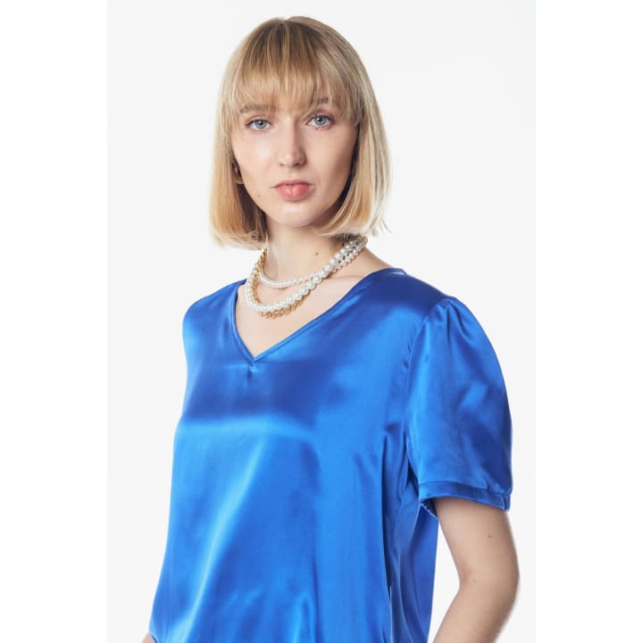 Shining V-Neck Blouse in Blue