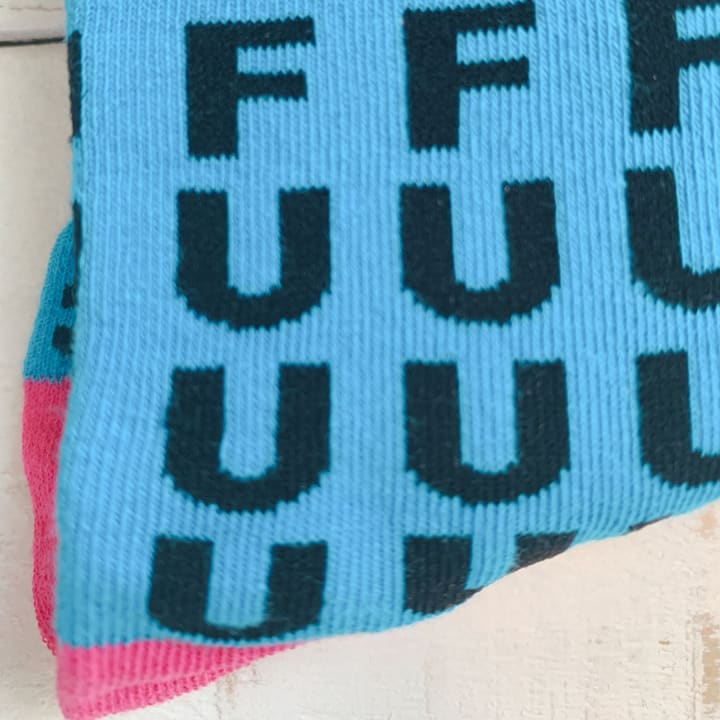 FFFFFFUUUUCCCCCKKK Women's Crew Socks | Blue and Pink Funny Sweary Novelty Socks