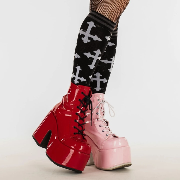 Gothic Crosses Knee High Socks