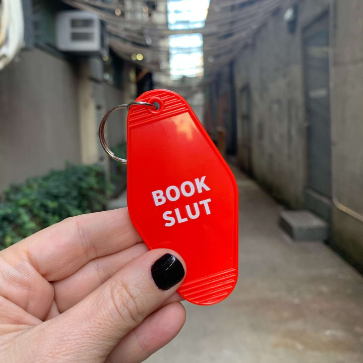 Book Slut Red Motel Style Keychain