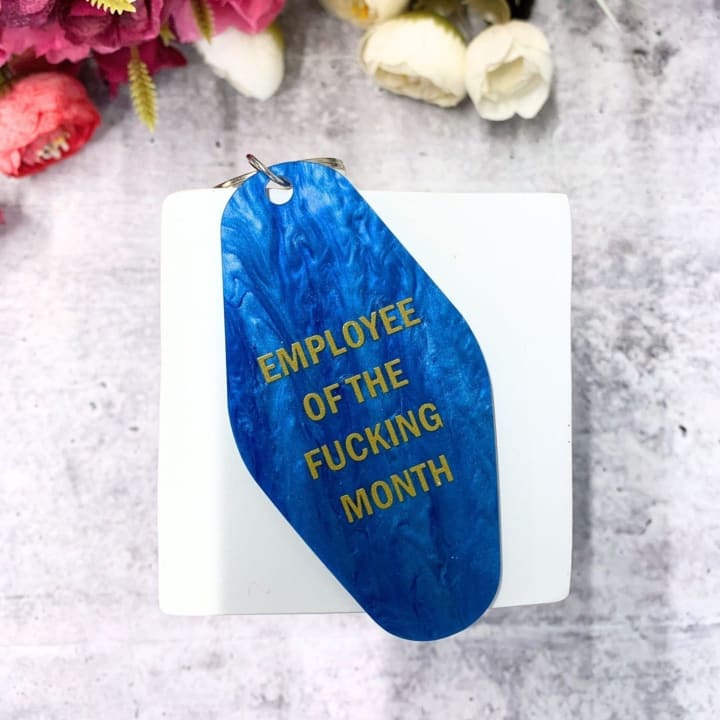 Employee of the Fucking Month Keychain in Blue Shimmer