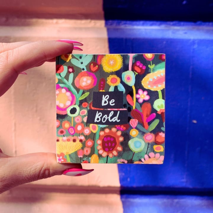 Be Bold Mini Wooden Inspo  Block Sign in Floral Print | 3" x 3"