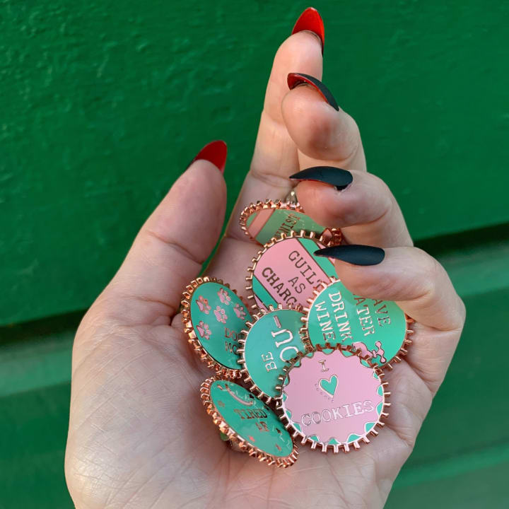 I Heart Cookies Enamel Pin in Pink and Green