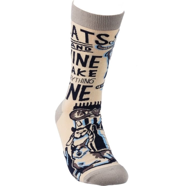 Cats And Wine Make Everything Fine Socks Funny Novelty Socks