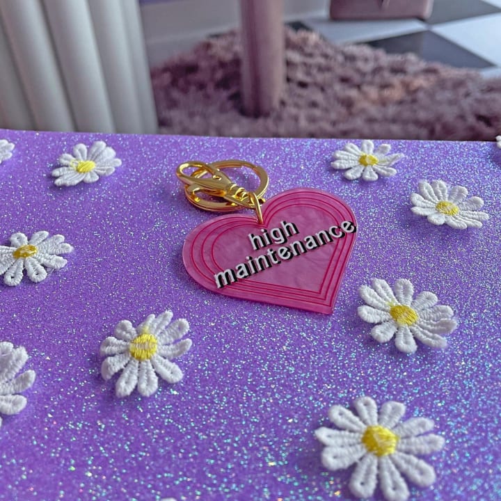 High Maintenance Heart Keychain in Pink