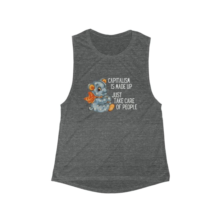 Capitalism is Made Up Just Take Care of People Flowy Scoop Muscle Tank - Color: Asphalt Slub, Size: S
