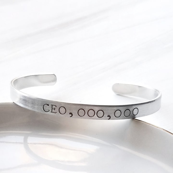 CEO,000,000 Hand Stamped Silver Cuff Bracelet | Handmade in the US