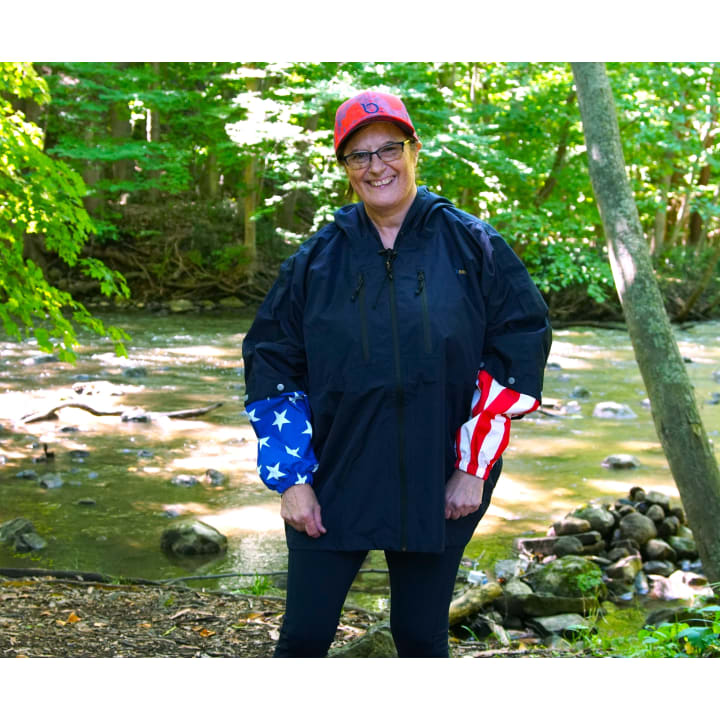 Brella Navy Blue Rain Jacket w/ Stars + Stripes Snap-on Sleeves Unisex