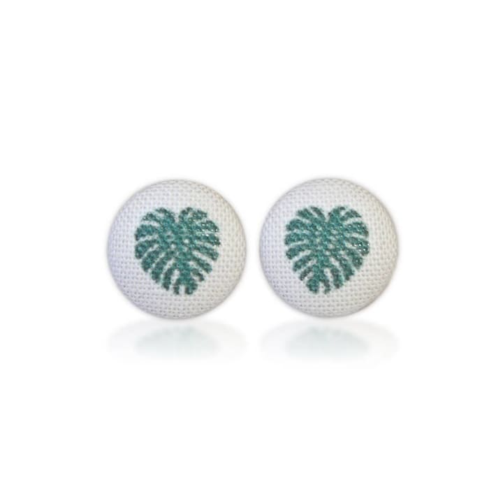 Monstera Fabric Button Earrings | Handmade in the US