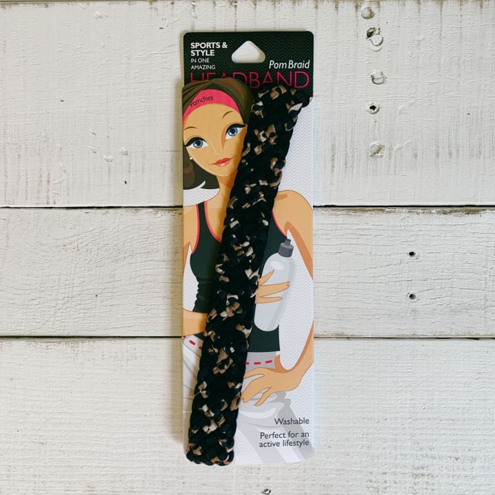 Leopard/Black Wide Braid Pom Single Headband | Nylon Headband Hair Accessory