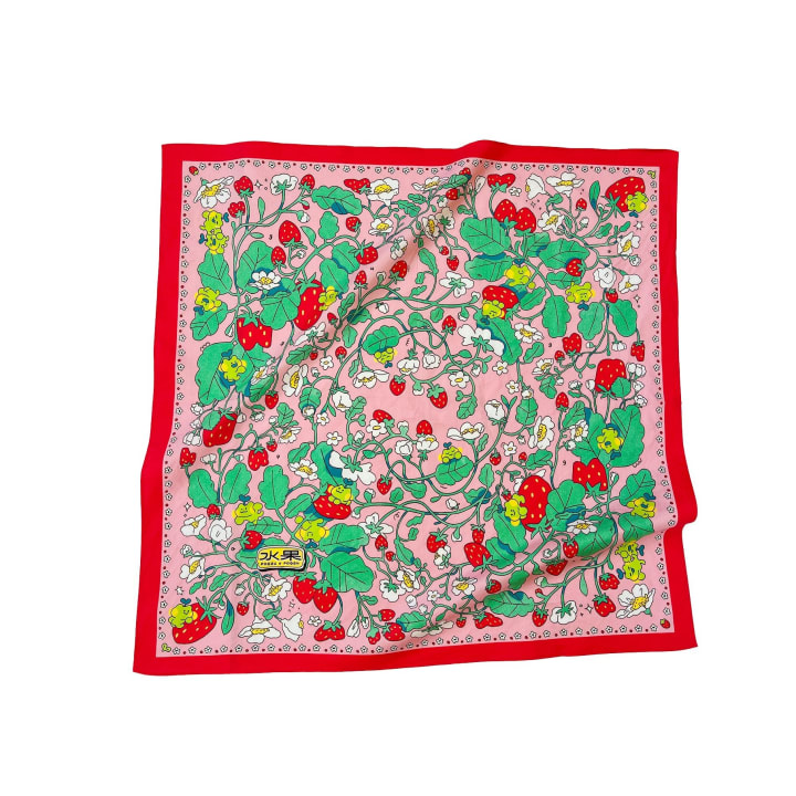 Strawberry Froggy ✿ Bandana | Colorful Headscarf |  22" x 22"