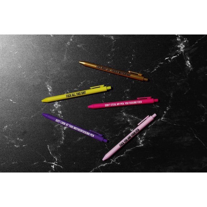 Sweary Fuck Pens Cussing Pen Gift Set - 5 Multicolored Gel Pens Rife with Profanity