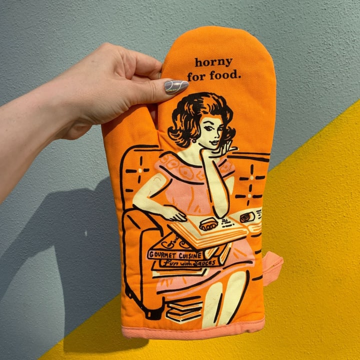 Horny For Food Thermal Oven Mitt in Orange | Kitchen Thermal Single Pot Holder | BlueQ at GetBullish