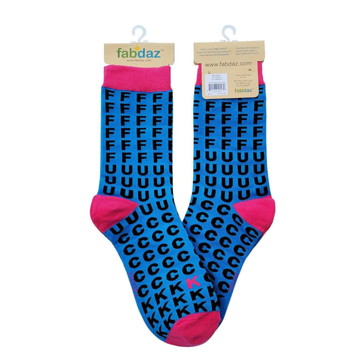 FFFFFFUUUUCCCCCKKK Women's Crew Socks | Blue and Pink Funny Sweary Novelty Socks