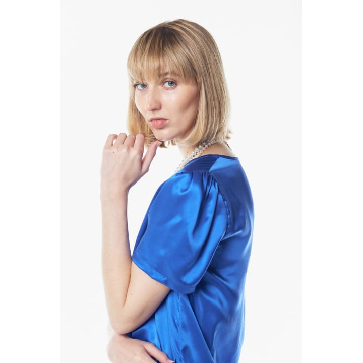 Shining V-Neck Blouse in Blue