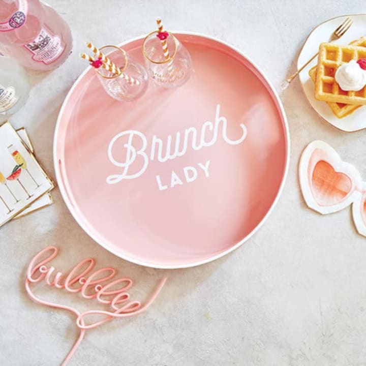 Brunch Lady Round Bar Tray | Serving Tray with Handles | 13.5" Diameter