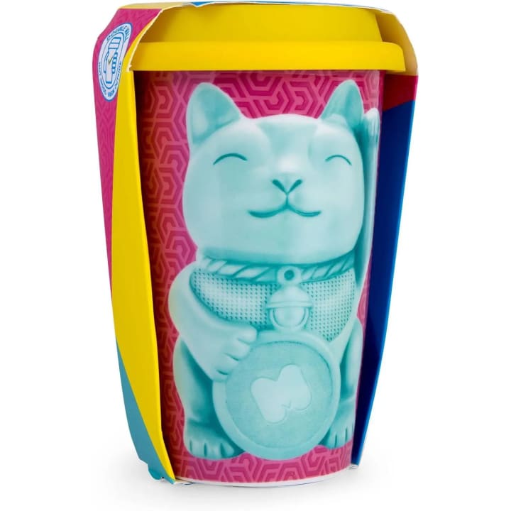 Lucky Cat Ceramic Double Wall Travel Mug in Pop Art Multicolor