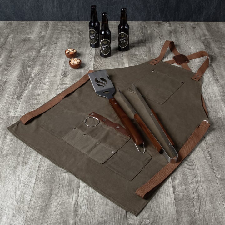 BBQ Apron with Tools & Bottle Opener - Color: Khaki Green