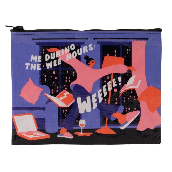 Me During The Wee Hours (Weeeee!) Recycled Material Zipper Pouch | BlueQ at GetBullish
