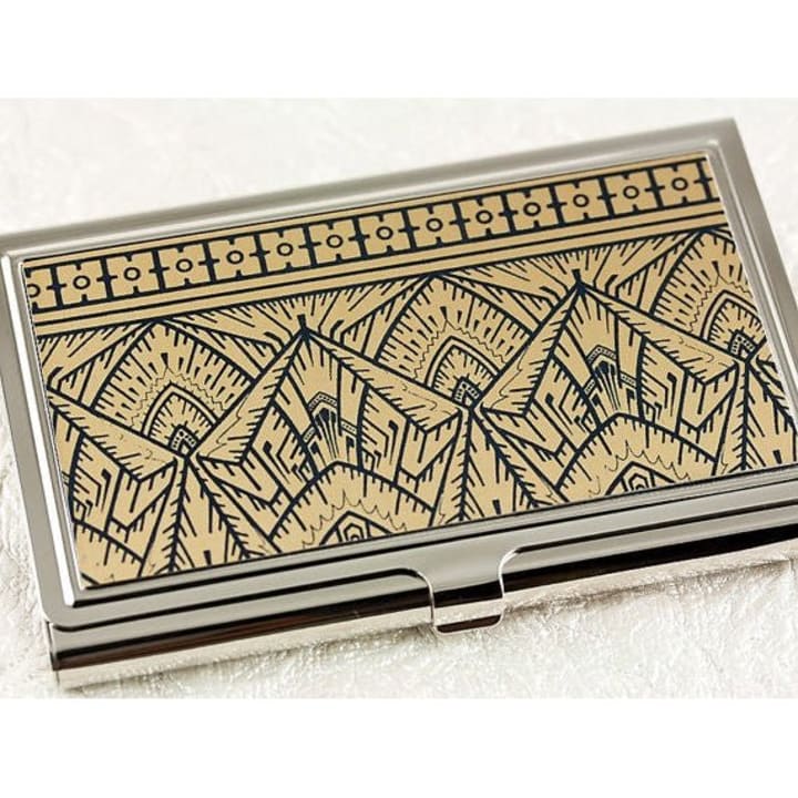 Handmade Empire Art Deco Business Card Case in Gold and Black