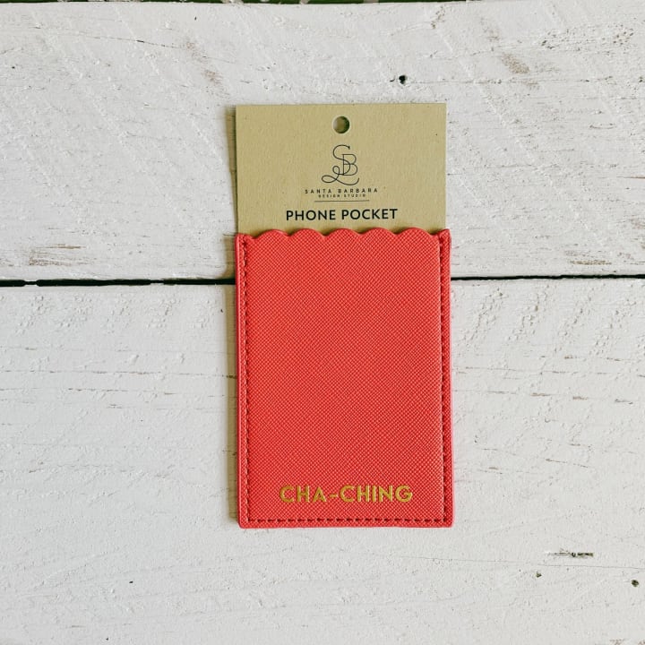 Cha Ching Phone Pocket in Coral Pink | Adhesive Pocket 2.5" x 3.5" for Cards or Cash