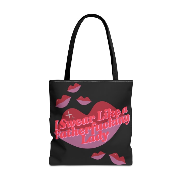 I Swear Like a Fatherf💋cking Lady Tote Bag in Black | 18" x 18" - Color: Black, Size: 18" × 18''