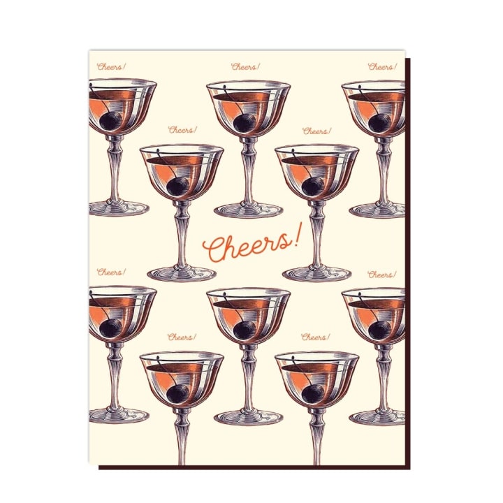 CHEERS! Manhattan Cocktail Drinks Greeting Card | Blank Inside