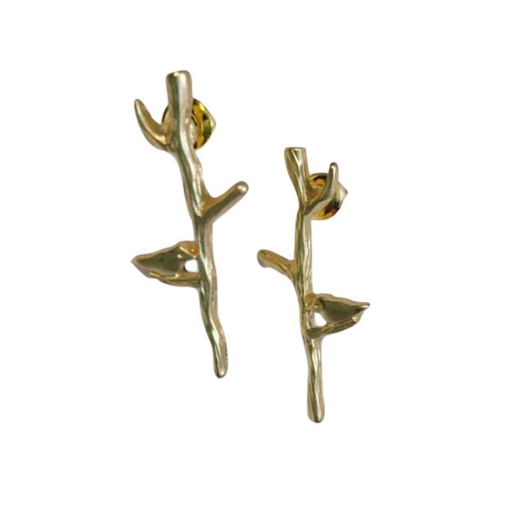 Bird and Twig Earrings in Gold