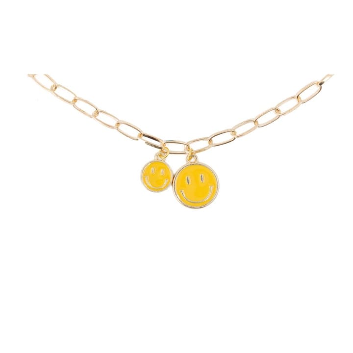 Retro '80s-'90s Dual Happy Face Charm Necklace | 4 Color Options | Yellow, Black, White, Pink