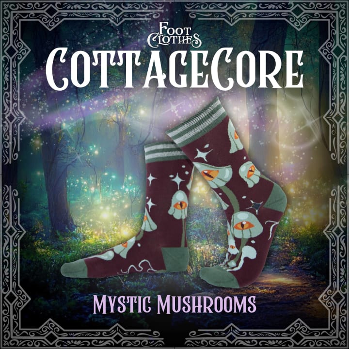 Mystic Mushrooms Crew Socks | Enchanted One-eyed Fungi Footwear