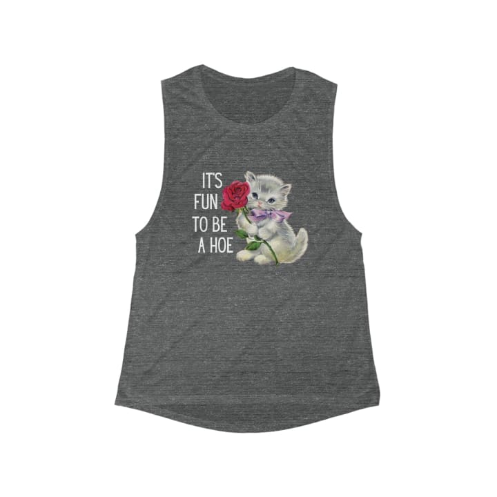 It's Fun to be a Hoe Flowy Scoop Muscle Tank - Color: Asphalt Slub, Size: S