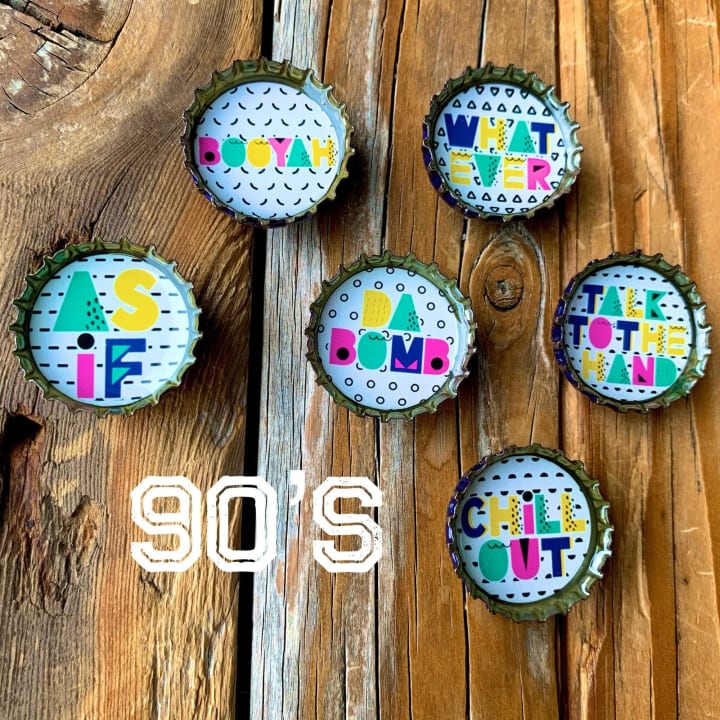 90's Magnet 6 Pack l Round Bottle-Cap Style Magnet Set in a Gift Tin