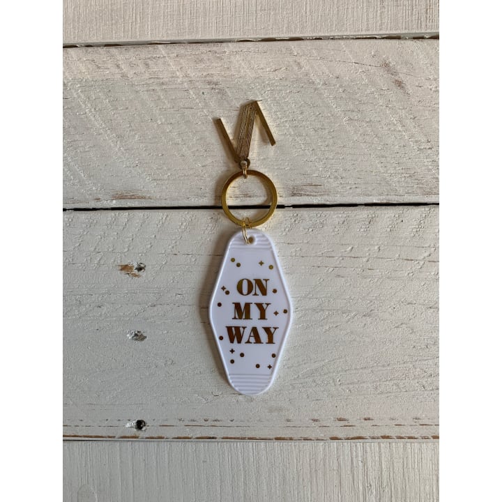 On My Way White Motel Keychain Key Tag | Acrylic