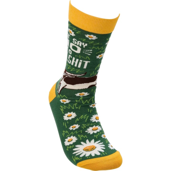 Just Say No To Bullshit Funny Socks in Green and Yellow | Unisex