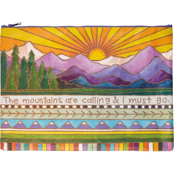 Jumbo Pouch Mountains Are Calling I Must Go Zipper Folder |  Recycled Material Pouch | 14.25" x 10"