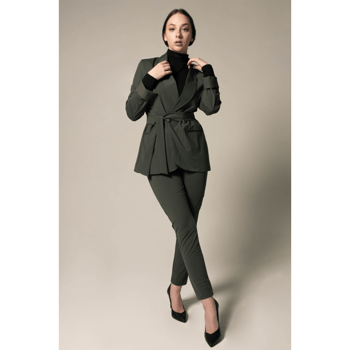 Women's Olive Blazer with Front Buttons