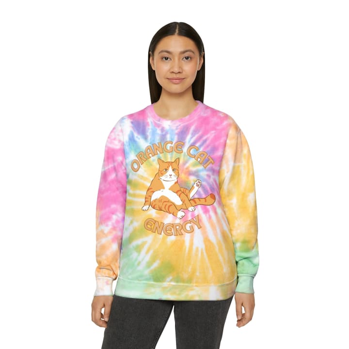 Orange Cat Energy Unisex Tie-Dye Sweatshirt