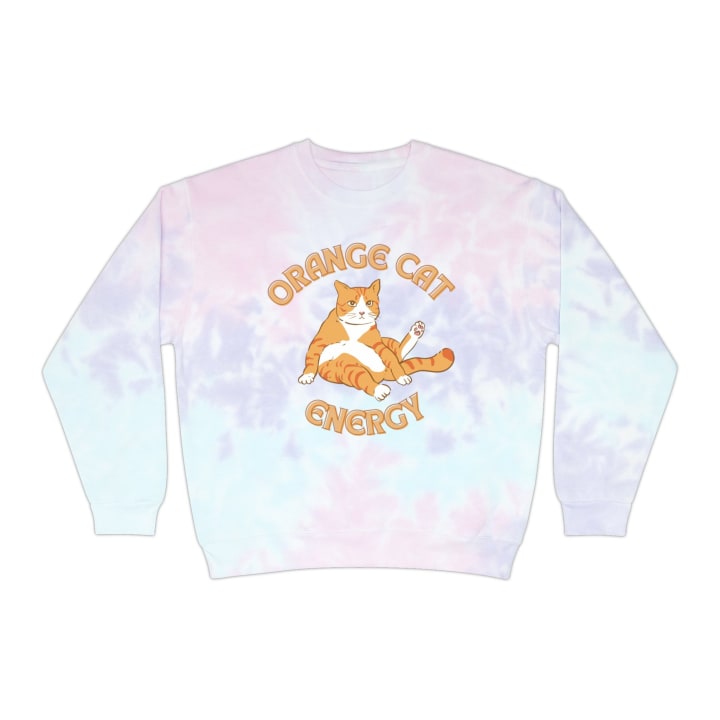Orange Cat Energy Unisex Tie-Dye Sweatshirt - Color: Cotton Candy, Size: S