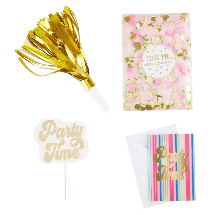 Party Time Party In A Bag | Cake Topper, Confetti, Mini Card and Noisemaker