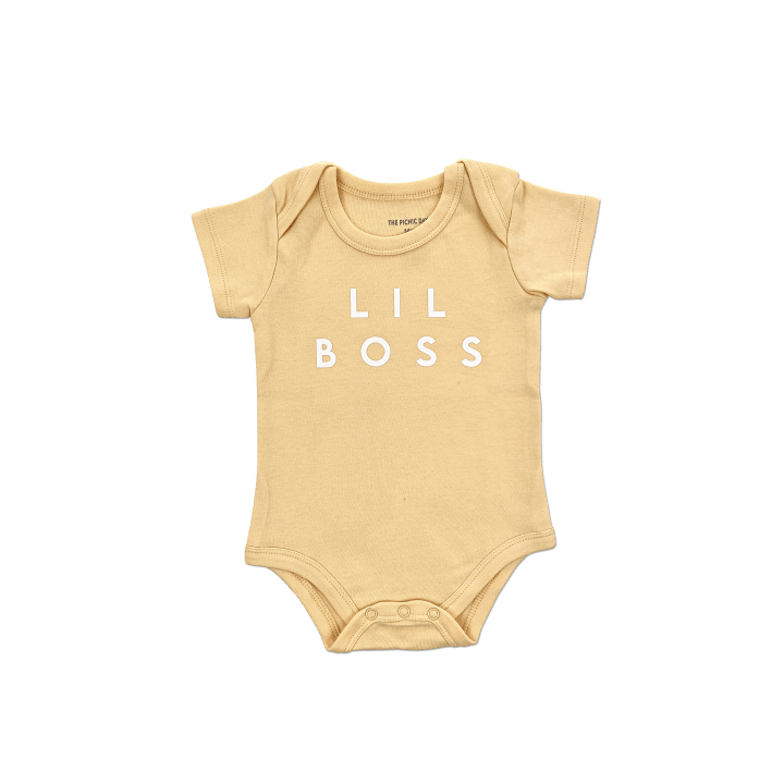 Lil Boss Organic Cotton Baby Bodysuit Lemon Yellow