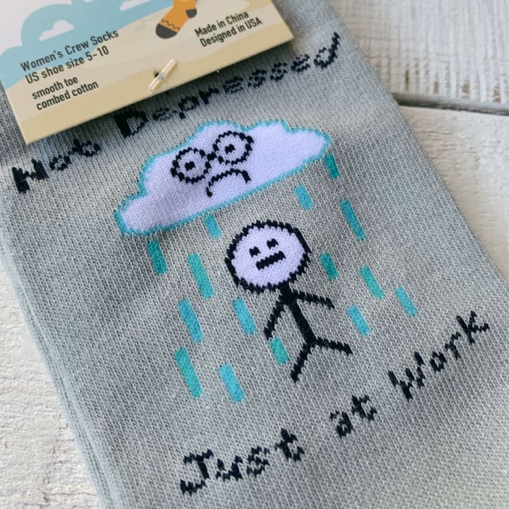 Not Depressed, Just at Work Women's Crew Socks | Gray and Blue Hues