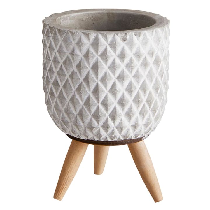 Grid Wood Leg Pot Mini Planter | Cement | 4" Tall