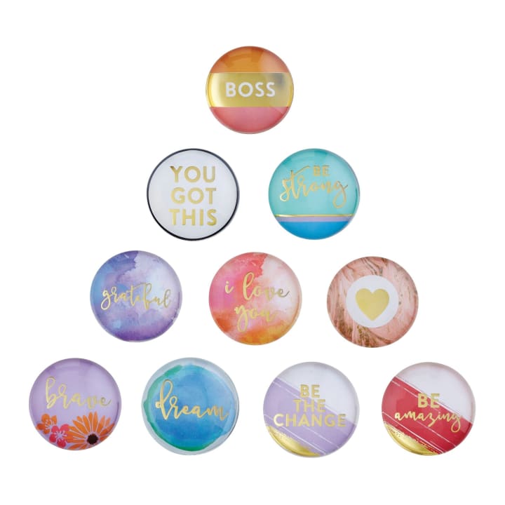 Round Glass Magnets | Metallic Gold Text | 10 Options Mix and Match